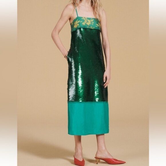 Zara Limited Edition Vibrant Green Sequin Dress - Picture 1 of 6